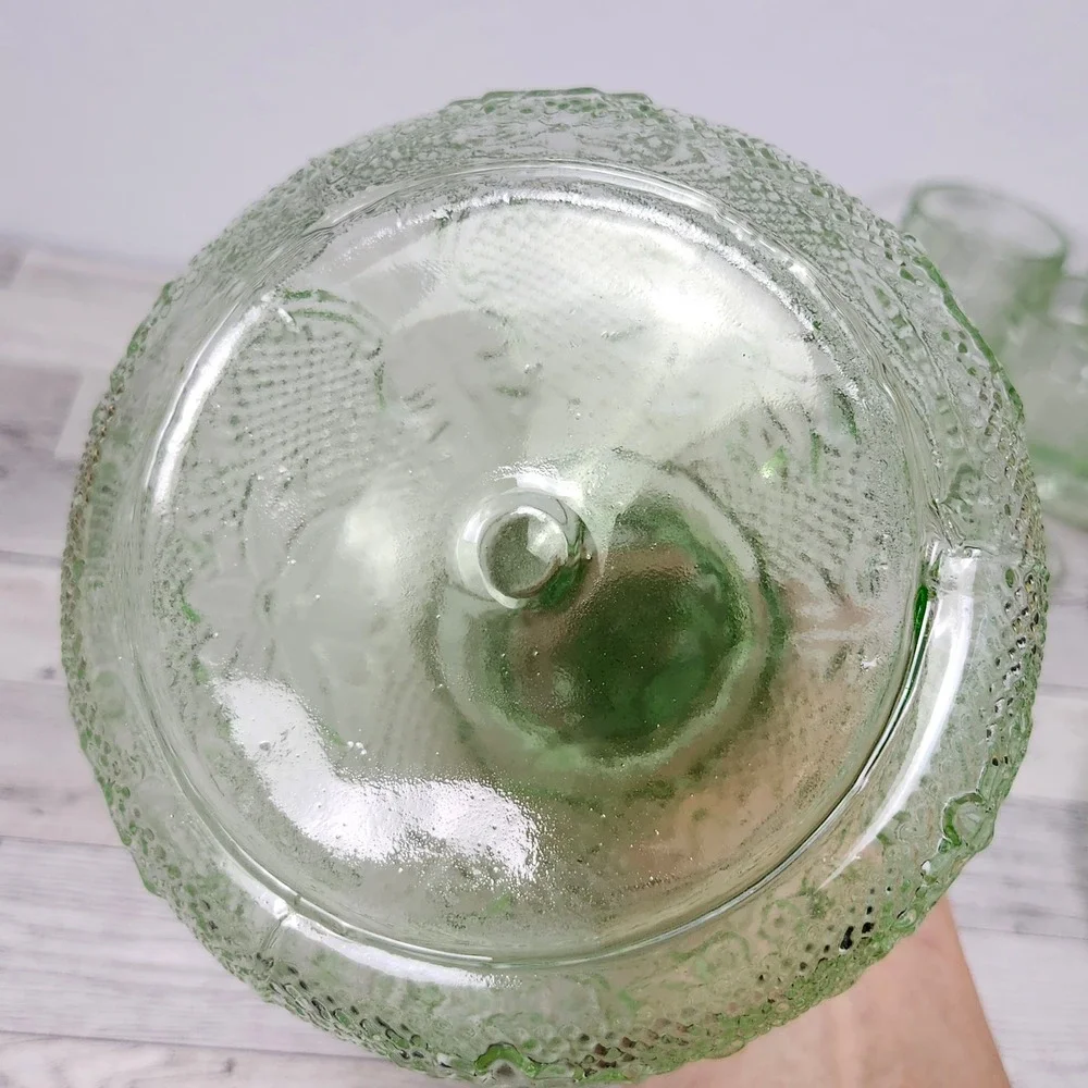 Vtg Indiana Sandwich Glass Chantilly Green Tiara Exclusive Decanter Set 10344